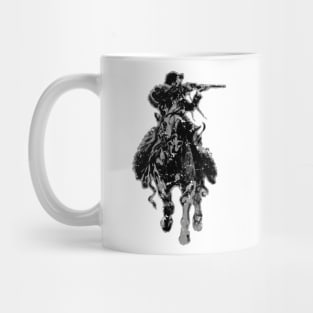 Rustic cowboy with rifle riding horse classic sketch Mug
